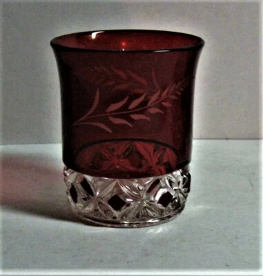 EAPG *** RUBY STAINED = PILLOW ENCIRCLED = ETCHED TUMBLER  - Image 1 of 4