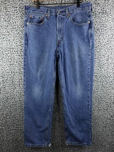 Levis Jeans Mens 34x30 Blue 550 Relaxed Straight American Medium Wash Denim Fray - Picture 1 of 17