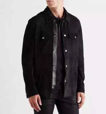 New Men's Black Suede Leather Shirt Genuine Pure Lambskin Slim Fit Suede Shirt - Image 1 of 4