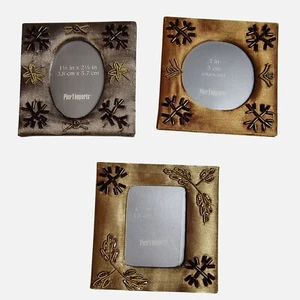 Pier 1 Imports Mini Holiday Photo Frame Lot Satin Beaded Snowflake Leaf Set 3 - Picture 1 of 16