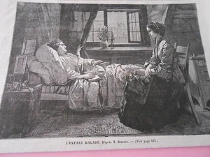 Gravure 1865 - L'enfant Malade d'après T. Roberts - Picture 1 of 1