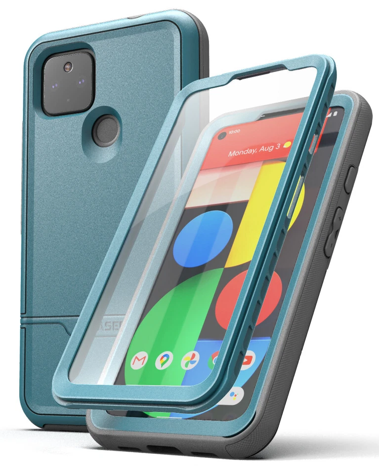 Google Pixel 5 Case with Screen Protector Rugged Built In Screen Case Blue - Image 1 of 4