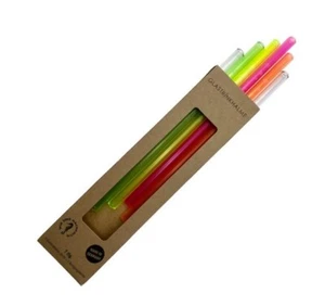 Strohhalme Glasstrohhalme neon sortiert + klar graviert mit Sterne -7er Set 20cm - Bild 1 von 8