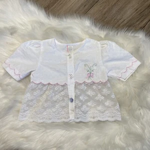 Vintage 1980s Infant Girls Cotton Lace Shirt 24 months - Picture 1 of 9