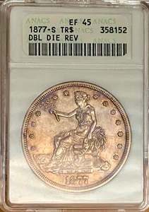 1877-S SILVER TRADE DOLLAR **DOUBLED-DIE REVERSE (FS-802) **CERTIFIED EF45** - Picture 1 of 5