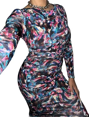 Vestido jersey David Meister para mujer talla 2 Art Wear acuarela pincel acanalado cremallera Foto 1 de 4