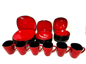 Gibson Everyday 24 pc. Square Red & Black Dinner & Salad Plates & Bowls & Mugs - Picture 1 of 5
