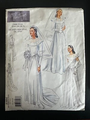 New Vogue 2384 Sewing Pattern Vintage Reprint 1944 Wedding Dress 12-16 - Image 1 of 3