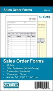 Sentinel Sales Order Forms, 2-Part Carbonless, Book of 50 Sets, 4-3/16 x 7-3/16" - Picture 1 of 6