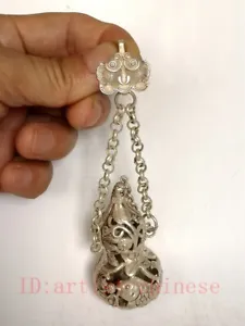 Collection Old China Tibet Silver Hand-made Fish Lotus Gourd Necklace Pendant - Picture 1 of 8
