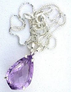 9.80 Carat Pear Checkerboard Amethyst Sterling Pendant 18 Inch Italian Box Chain - Picture 1 of 2