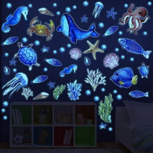 Wall Stickers Glow Fish Pieces Dark Decal Sea 97 Ocean 3pcs Removable Shell Kid - Picture 1 of 7