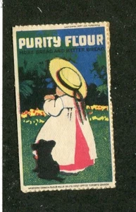 Poster Stamp Label PURITY FLOUR for Bread little girl & dog Western Canada Mills - Picture 1 of 2