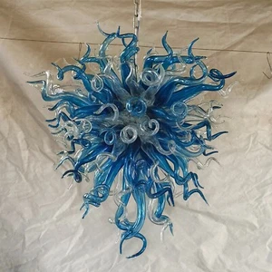 Lampadario in vetro di Murano soffiato a mano blu teal metà secolo altezza 28" - Foto 1 di 10