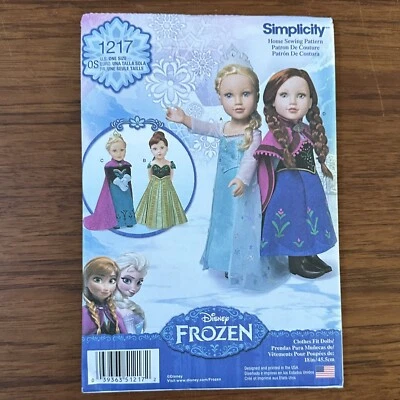 NUEVO Patrón de Costura Simplicity 1217 18" Ropa Muñeca Disney Princesa Elsa Frozen Foto 1 de 2