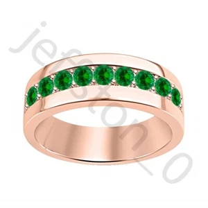 0.45 Ctw Lab Created Emerald 14K Rose Gold Over Wedding Band Men's Ring - Picture 1 of 5