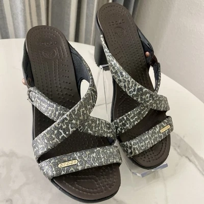Crocs Women’s Heeled Sandals- Leopard Print Scrappy Slide Mules Size 6 - Image 1 of 4