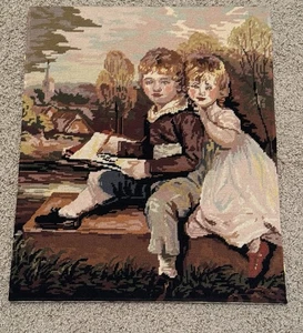 finished cross stitch tapestry Boy Girl Bowden Children Matted John Hoppner VTG - Picture 1 of 5