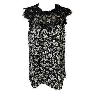 Maurice's Blouse XS Multicolor Floral Lace Cap Sleeve Keyhole Feminine Boho Chic - Picture 1 of 9