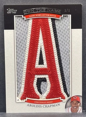 2013 年 Topps Aroldis Chapman 拥有 The Name 游戏穿信贴 A 名牌 #1/1 — 第 1/2 张图片