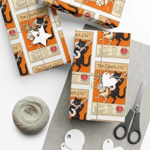 Vintage Black Cat Rabbit Banjo Print Wrapping Paper 1896 Illustration Gift - Picture 1 of 25