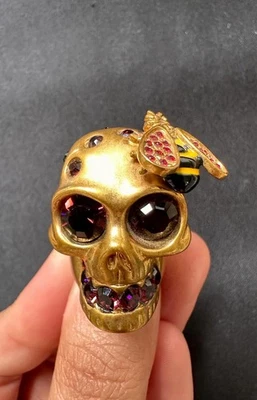 Alexander Mcquuen Gold And Ruby Gem Skull With Bee Ring - Image 1 of 3