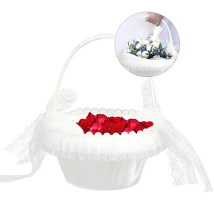 Cesta de flores simulada bebé novia para boda moño cestas de satén - Imagen 1 de 12