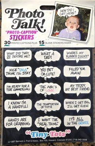 Vintage 1997 Photo Talk! "TINY TOTS" 30 Bildunterschrift Aufkleber 15 Blanko Sticker NEU - Bild 1 von 4