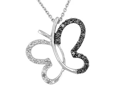 Colar borboleta prata esterlina sobre ródio e diamante branco Tuxblack (Tm) 18" - Imagem 1 de 4