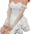 Lolita Mesh Lace Fingerless Gloves Women Gothic Bow Arm Sleeves Y2k Tulle Long G