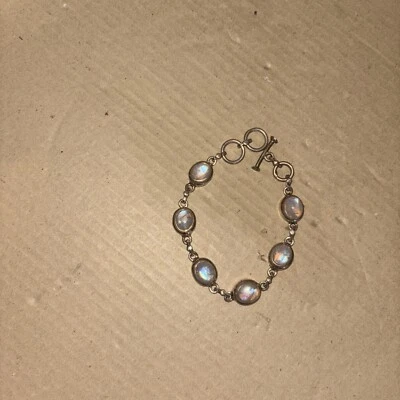 Pulsera de plata de ley piedra lunar ovalada 10 x 8 mm 8 pulgadas Foto 1 de 2