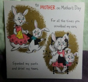 Vintage Mother's Day Card, Hallmark 10MD 201-5, Rabbits MOTHER, 1950s - Picture 1 of 6