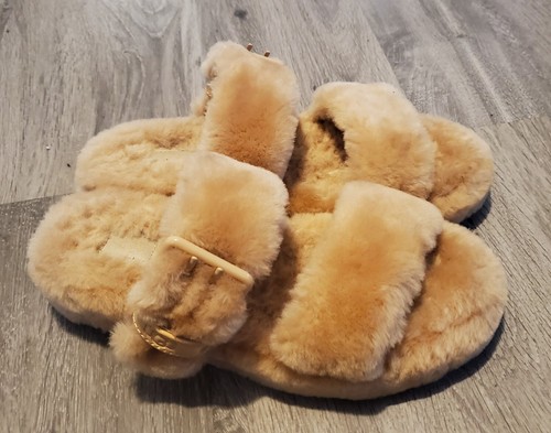 Sandali Ugg Fuzz Yea Sherpa cinturino slide donna 8 TAN
