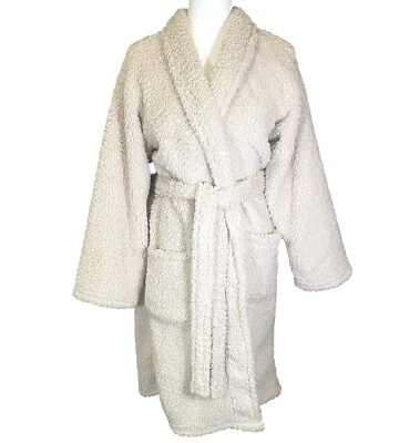 Bata de oso de peluche Sherpa Pottery Barn para mujer con cinturón marfil talla mediana bolsillos Foto 1 de 4