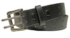 Men's Heavy Duty Solid Leather Belt 1-1/2" Double Hole Handmade in USA Black New