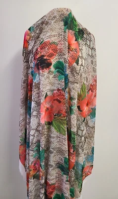 Lote de 2 yardas, tela con estampado de poli gasa de 20D" con tema floral animal, A4-11 Foto 1 de 4