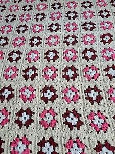 Vtg Crochet Blanket Black Granny Square Afghan Throw Handmade 40 x 42" - Picture 1 of 5