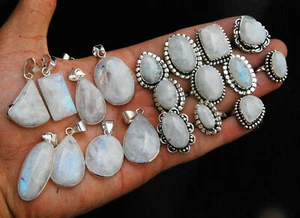 Moonstone Gemstone 925 Sterling Silver Plated Wholesale Design Pendants & Rings - Picture 1 of 3