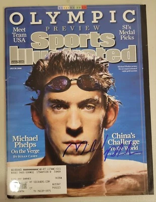 Michael Phelps Firmado Sports Illustrated 28/07/08 Beckett Auto Olimpiadas Natación  Foto 1 de 4