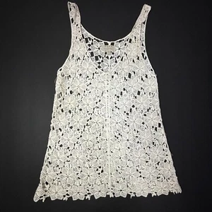 Zara Trafaluc Ivory Lace Crochet Tank Top SMALL Open Knit Boho Festival EUC - Picture 1 of 7