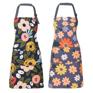 2 Pack Floral Apron for Women with Pockets, Adjustable Cotton Chef Aprons for Ki - Picture 1 of 9