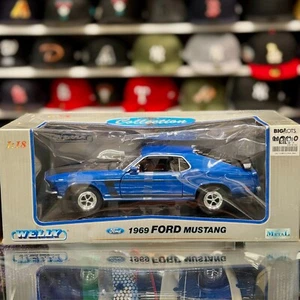 1/18 1969 Ford Mustang Boss 302 Blue WELLY Diecast Car | New - Picture 1 of 6
