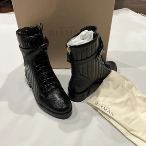 $795 Alexandre Birman women's Quilted Clarita lace up Boots - 37.5 / 7.5 - Black - Picture 1 of 9