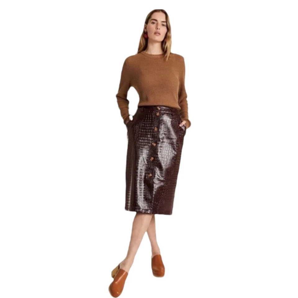 Rachel Comey Faux Leather Snakeskin Skirt Chicory Coffee Size 4 so
