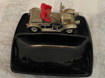 Lesney 1911 Renault Ashtray, Change Tray Black Enameled Cast Metal with Car - Image 1 of 4