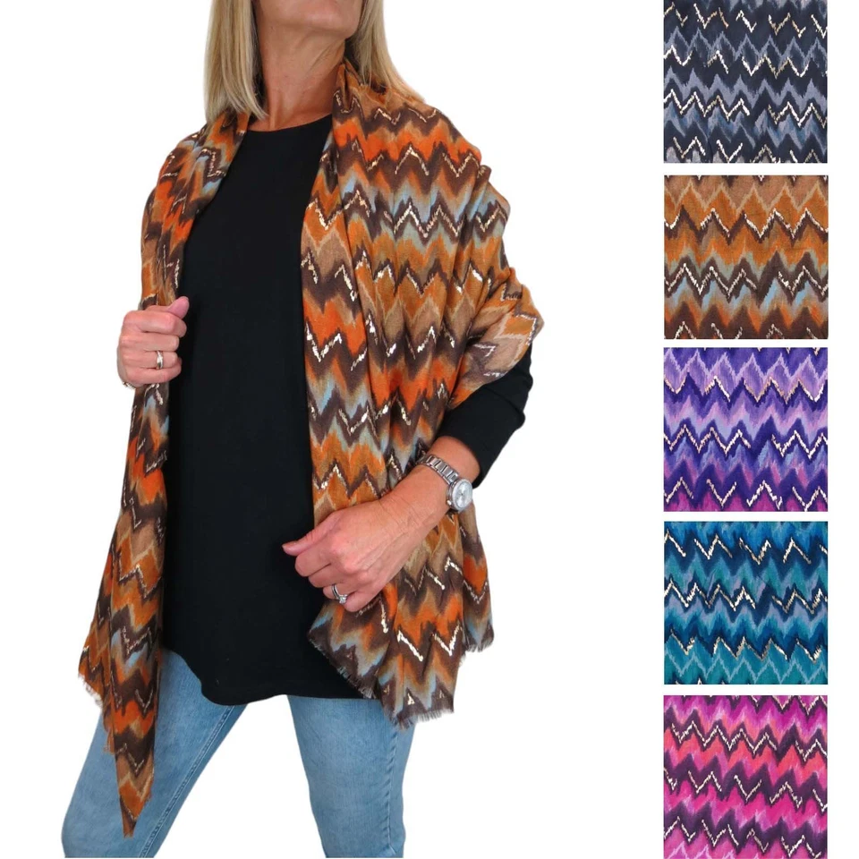 PAULO DUE Damenmode Schals Mehrfarbig Schimmer Winterschal mit Fransen