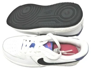 KIDS NIKE AIR FORCE 1 (PS) LOW WHITE BLACK BLUE 596729-104 AF1 - Picture 1 of 8