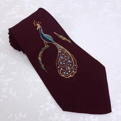 Corbata vintage Andre of California pintada a mano corbata pavo real pluma pájaro 51x4,5" Foto 1 de 4
