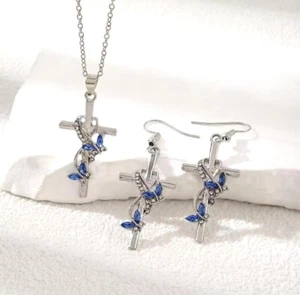 Neu Modisch und Minimalistisch Kreuz Anhänger Ohrringe Halskette 3 Stck. Schmuckset - Bild 1 von 11