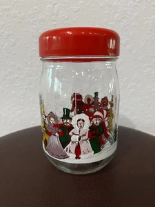 Vtg 70’s Christmas Carolers Glass Jar w/ Red Plastic Lid Made in France 1 Liter - Picture 1 of 10